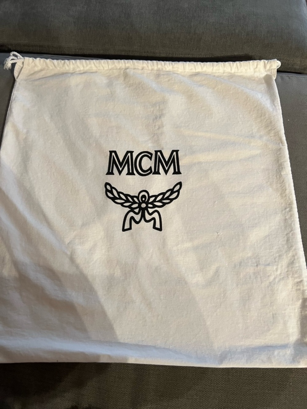 MCM White Drawstring Logo Dust Pouch
